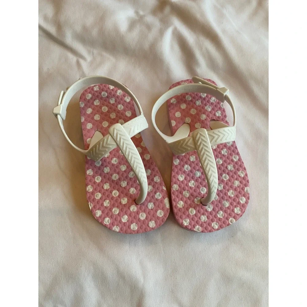 Greenbrier International Girls Polka Dot Preppy Sandals Size 5/6 Pink White